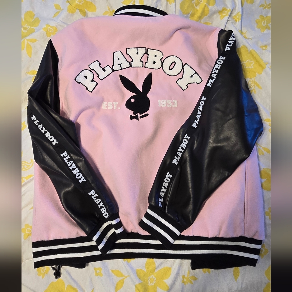 PLAYBOY Pink and Black Letterman Jacket